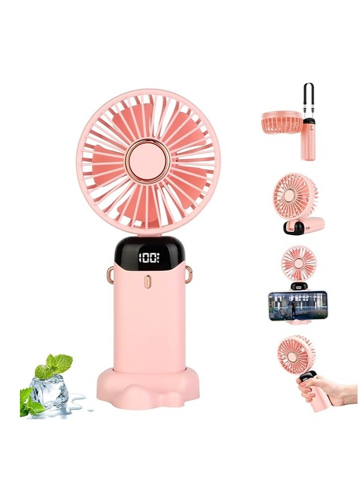 Small Portable Handheld Fan USB 5000mAh with Scented Disc and Lanyard for Effective Cooling and Modern Design in Elegant Pink Color - Image 1